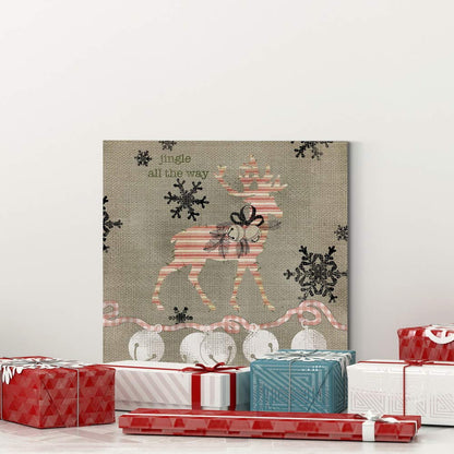 Renditions Gallery Jingle All the Way Reindeer Wall Art, Christmas & Winter Decor, White & Red Striped Fabric Look, Premium Gallery Wrapped Canvas, Ready to Hang, 40 in H x 40 in W, Made in America