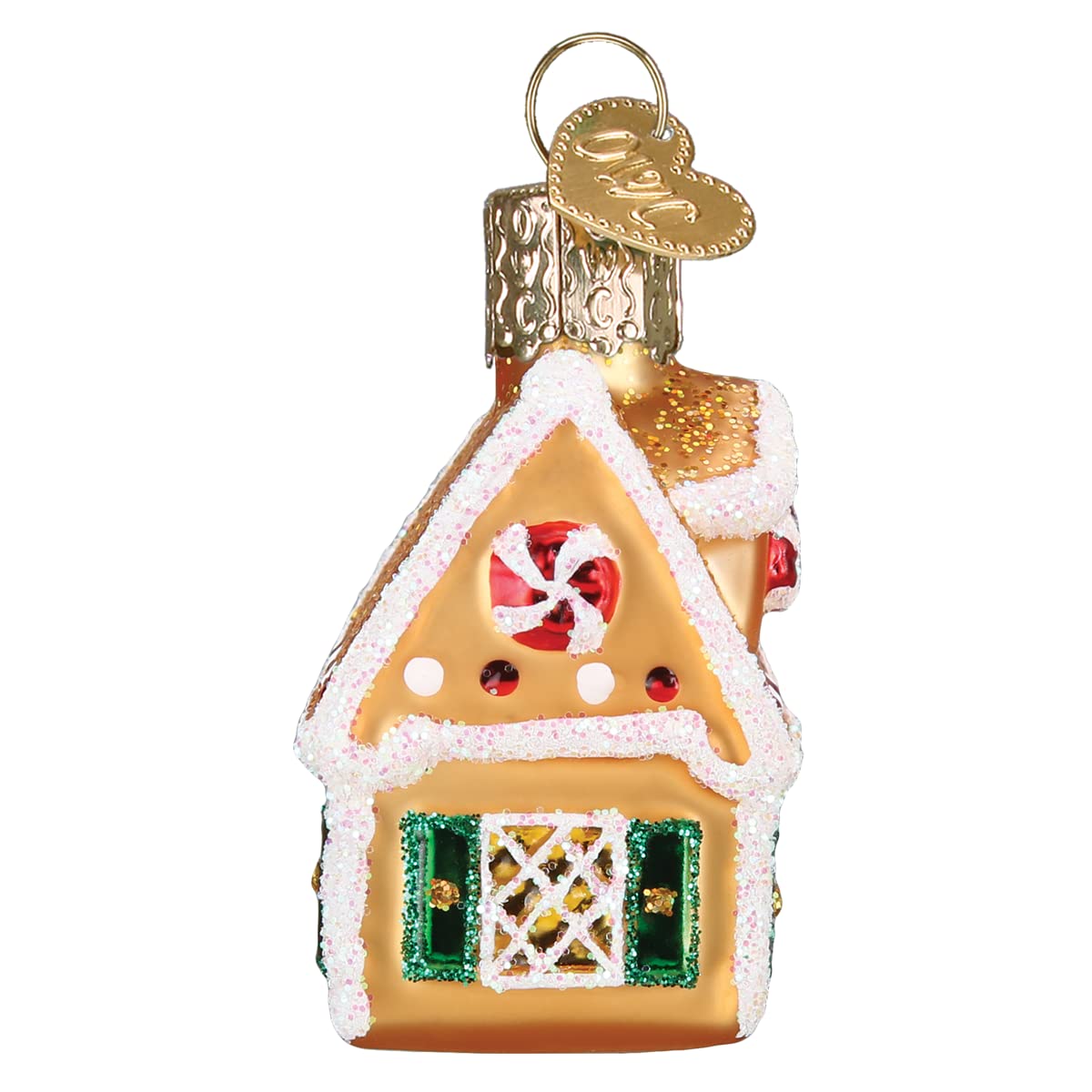 Old World Christmas Gumdrops Mini Gingerbread House Glass Blown Ornament for Christmas Tree, Handcrafted Holiday Decoration, Gingerbread Collection