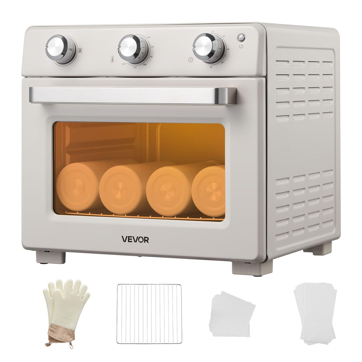 VEVOR Sublimation Oven Machine, 26 Qt, Fits 40oz Tumblers, with 50 Shrink Films, 1 Tape and 2 Heat Gloves, 360° Turbo Convection for Sublimation Blank Tumblers, Mugs, Bowls, Off-White