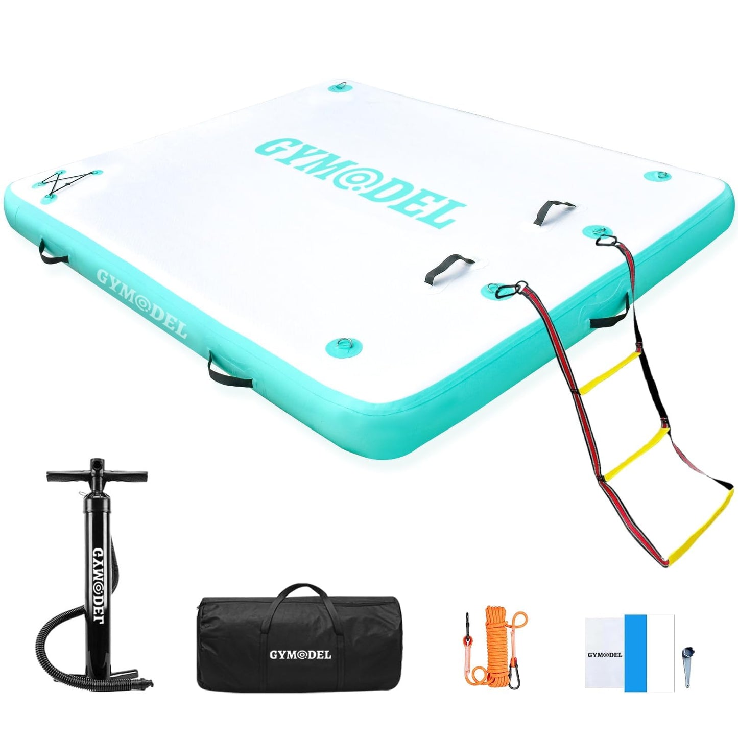 Inflatable Floating Dock, 6/8/10ft Swim Platform Floating Dock for Lakes, Non-Slip Air Dock Platform for Adults, Air Dock Platform with Detachable Ladder&Portable Carrying Bag, for Pool Beach Ocean