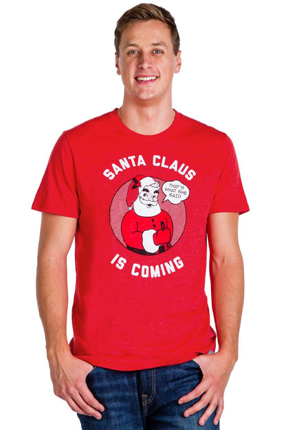 Mens Santa Claus Is Coming Tee Christmas T Shirt, Red ,Large