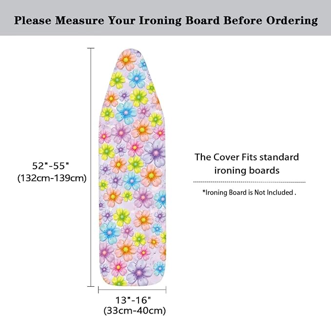 Sprowallow Colorful Flowers Ironing Board Cover and Pad Full Size Ironing Board