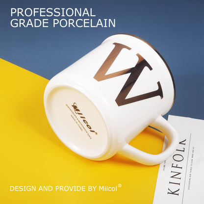 Miicol Ceramic Coffee Mug 16 oz, Monogram Coffee Cup, Golden Initial Tea Mug, Personalized Tea Cup, Unique Gift, Large Mug for Home, Office, Letter W