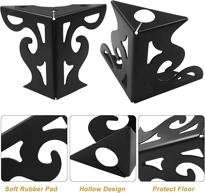 Piutouyar 3 Inch Hollow Out Furniture Legs Set of 4, Modern Triangle Couch Feet