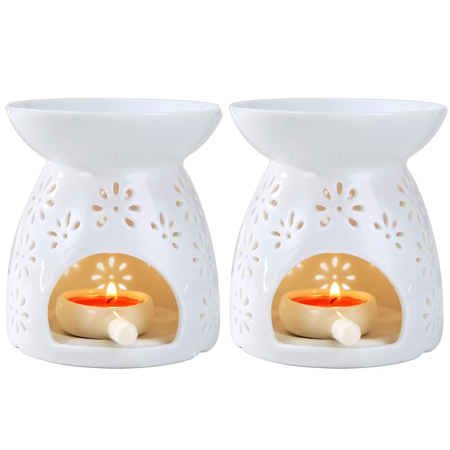 Auxmeware - Ceramic Tea Light Candle Holder Set of 2, Essential Oil Burner Wax Melt Burner, Incense Aroma Diffuser, Home Decor