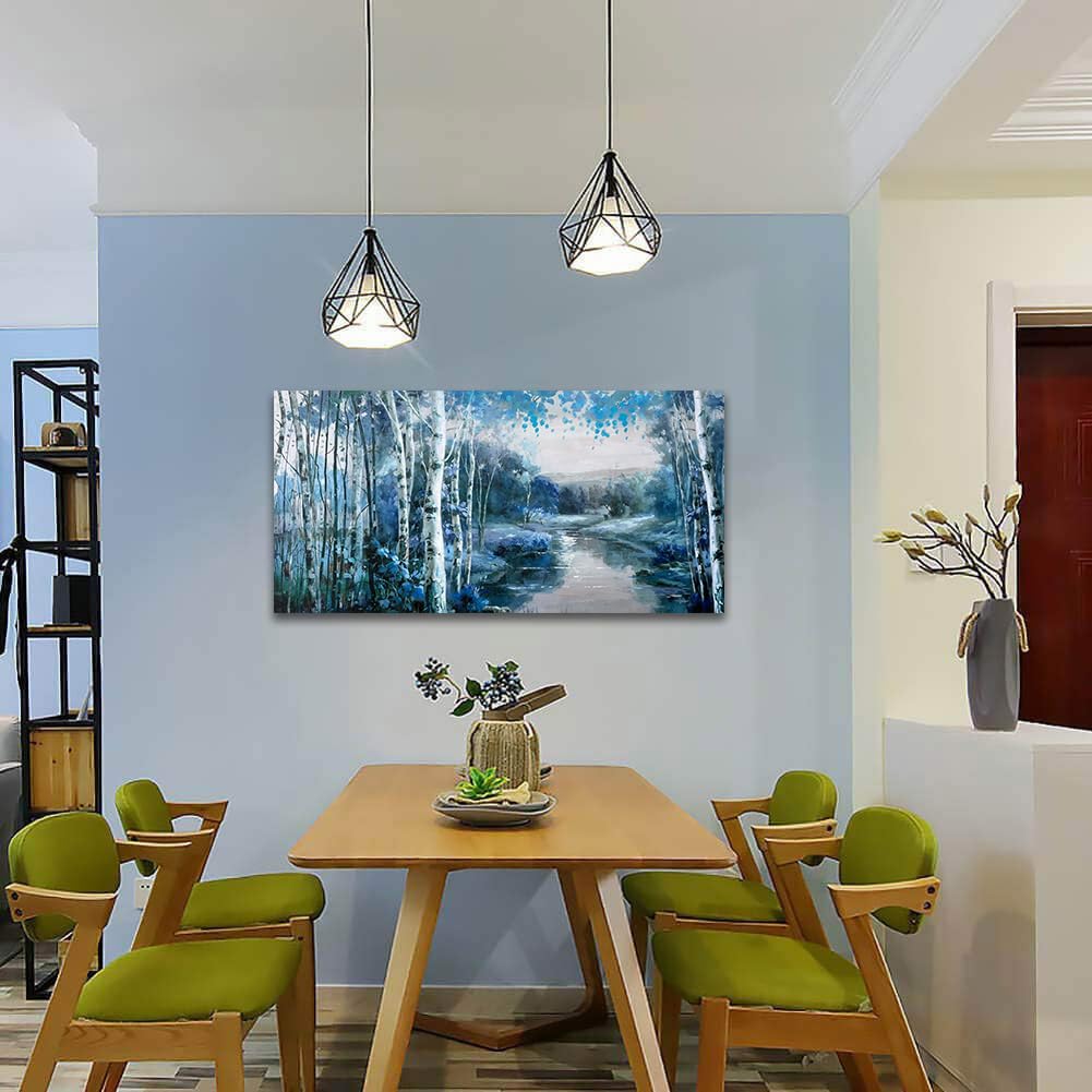 Arjun Tree Wall Art Canvas for Living Room Blue Tree of Life Nature Teal Abstract Textured Painting Picture Modern Panoramic Landscape Artwork Framed Bedroom Home Office Decor, Large Size 40"x20"