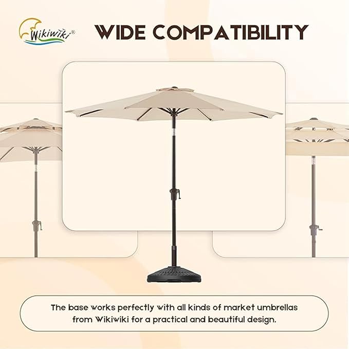 wikiwiki 80 Lbs Round Weighted Patio Umbrella Base, Free Standing Heavy Duty Base Water & Sand Filled Plastic Round Umbrella Base (Charcoal)