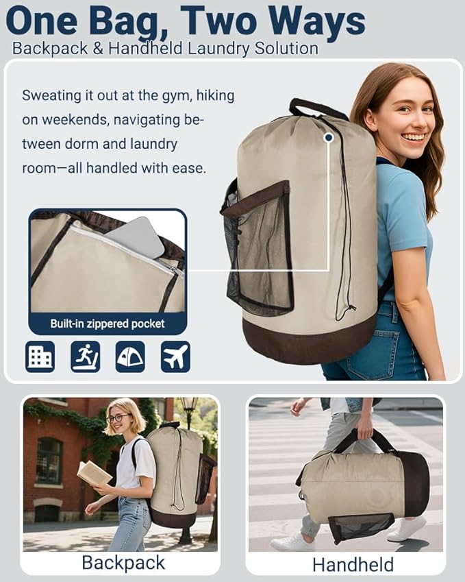 Laundry Bag with Shoulder Straps and Mesh Pocket Laundry Backpack Large