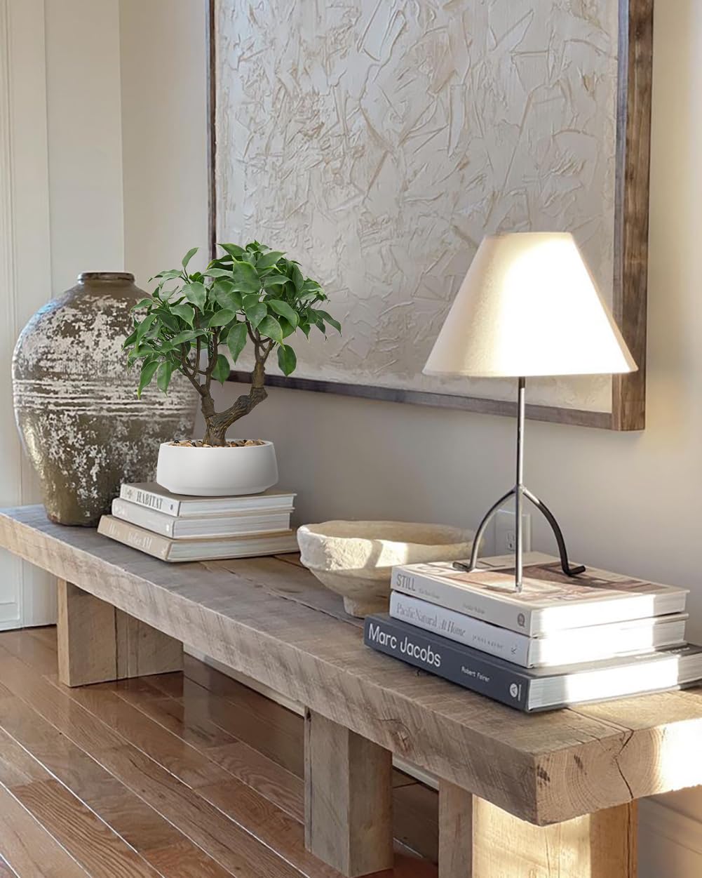 Artificial Bonsai Tree, Small Ficus Bonsai Tree 13" Indoor Bonsai Tree Fake Potted Plant Decorative Fake Desk Plant Decor with Ceramic Pot for Home Office Living Room Bedroom Bathroom Table Shelf