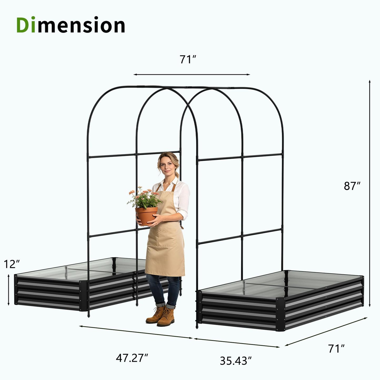 DoCred 3 in 1 Raised Garden Bed with 87in Tall Arch Trellis for Climbing Plants, Galvanized Planter Garden Box Outdoor for Gardening, Climbing Vegetables, Flower, Black