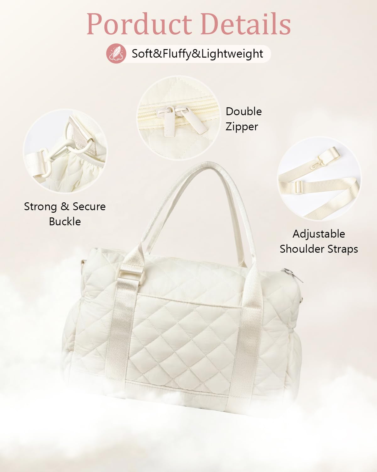 KUIRAN Gym Bag for Women with Yoga Mat Holder, Small Mini Gym Tote Bag Puffy Quilted Lightweight Sports Duffel Bag with Wet Compartment for Dance Yoga Workout Travel - Beige