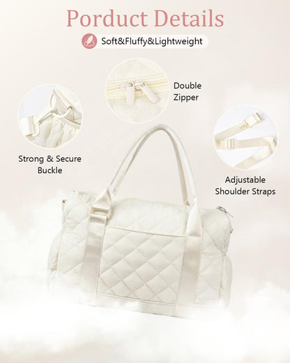 KUIRAN Gym Bag for Women with Yoga Mat Holder, Small Mini Gym Tote Bag Puffy Quilted Lightweight Sports Duffel Bag with Wet Compartment for Dance Yoga Workout Travel - Beige
