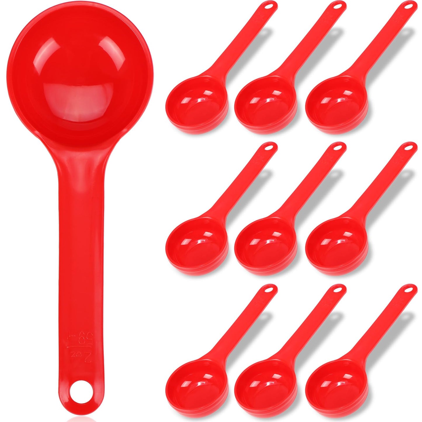 Teenyyou 10 Pcs 2 oz Foodservice Products Measure Spoon with Short Handle Measuring Scoop Miser Food Grade Solid Portion Control Spoon for Oatmeal Creatine Coffee Grains Spices Powders(Red)