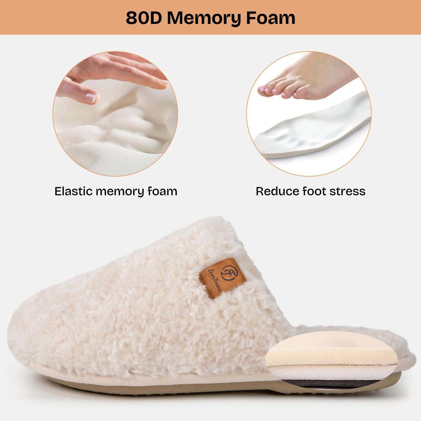 EverFoams Women's Slippers Cosy Fuzzy Faux Alpine Shearling House Shoes Ladies' Memory Foam Slip-ons with Lightweight Non-slip Sole Cream White, 5-6 UK