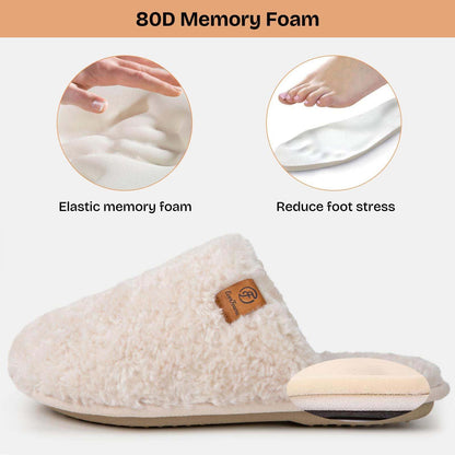 EverFoams Women's Slippers Cosy Fuzzy Faux Alpine Shearling House Shoes Ladies' Memory Foam Slip-ons with Lightweight Non-slip Sole Cream White, 5-6 UK