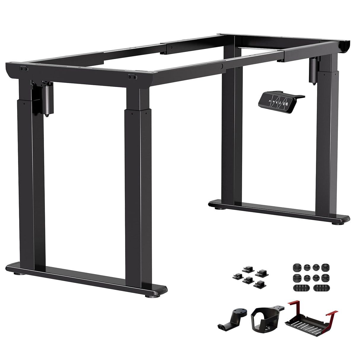 JWX 4-Leg Standing Desk Frame with Dual Motors, Electric Height Adjustable Desk Base, Heavy Duty 330 lbs Load, Fits Desktop 39″–79″, Anti-Collision, Memory Presets, Black Frame Only