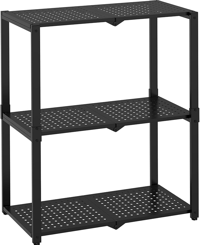 3-Shelf Storage Shelving Unit Metal Rack Heavy-Duty 28"x13.5"x33.5" for Garage, Kitchen and Bedroom Layers Increased Black