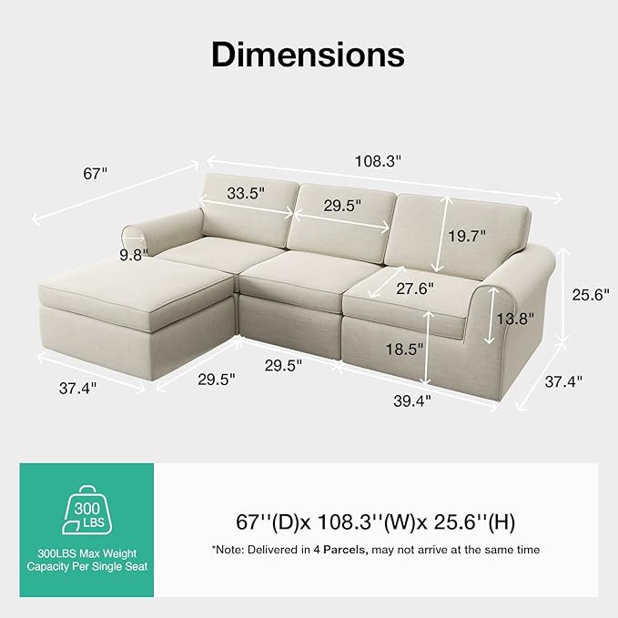 Novilla 108" Modular Sectional Sofa, Modular Sectional Couches