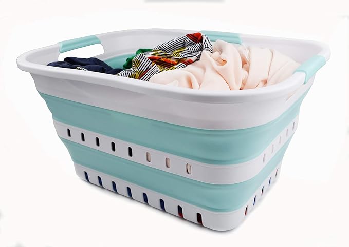 SAMMART 30L Collapsible 3 Handled Plastic Laundry Basket