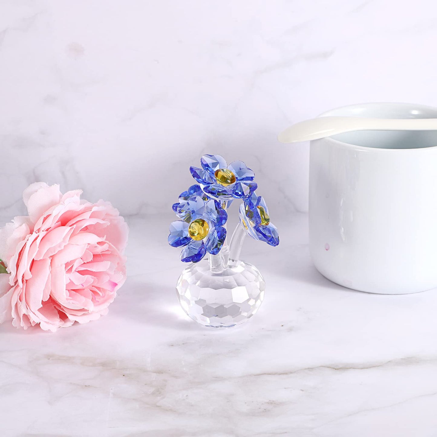 OwnMy Blue Crystal Forget Me Not Flowers Figurines Collectibles Sparkle Crystal Forget-Me-Not Flowers Decor, Small Glass Flowers Paperweight Ornament for Home Office Tabletop