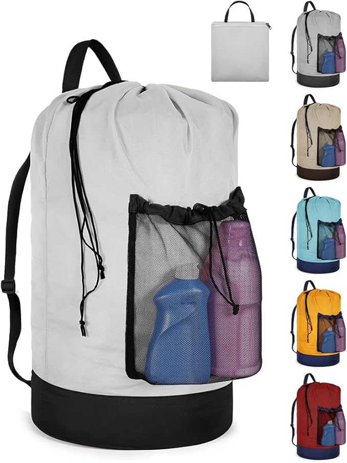 Laundry Bag with Shoulder Straps and Mesh Pocket Laundry Backpack Large
