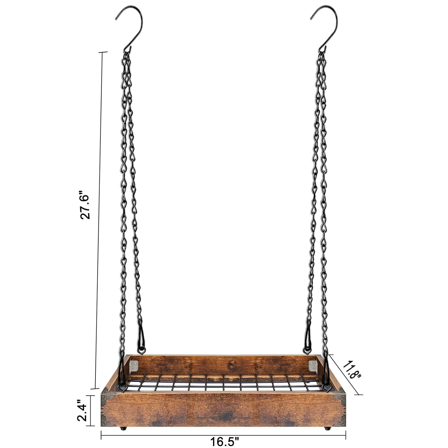 Lilybud--lily Plant Hanger Indoor Outdoor, 16" Large Hanging Planters for Indoor Plants Hanging Plant Holder Wood Metal Hanging Plant Shelf Large Hanging Baskets for Plants Outdoor Window Ceiling