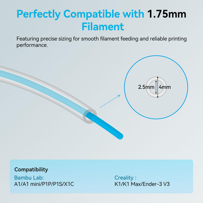 Redrex 5M PTFE Tube for A1 2.5mm IDx4mm OD Transparent Ultra-smooth Heat-resistant Bowden Tube with Cutter for 1.75mm Filament for Bambu Lab A1/A1 mini/P1P/P1S/X1C,K1/K1 Max/Ender 3 V3 3D Printer