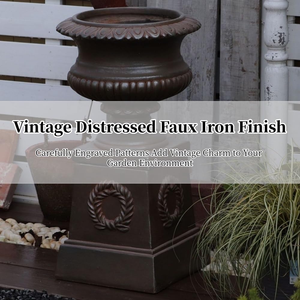 Creative Magnesium Oxide Flower Pots, Vintage Distressed Urn Planter, Outdoor Large Pedestal Planter, Freestanding Fluted Planter for Garden and Patio(Brown)