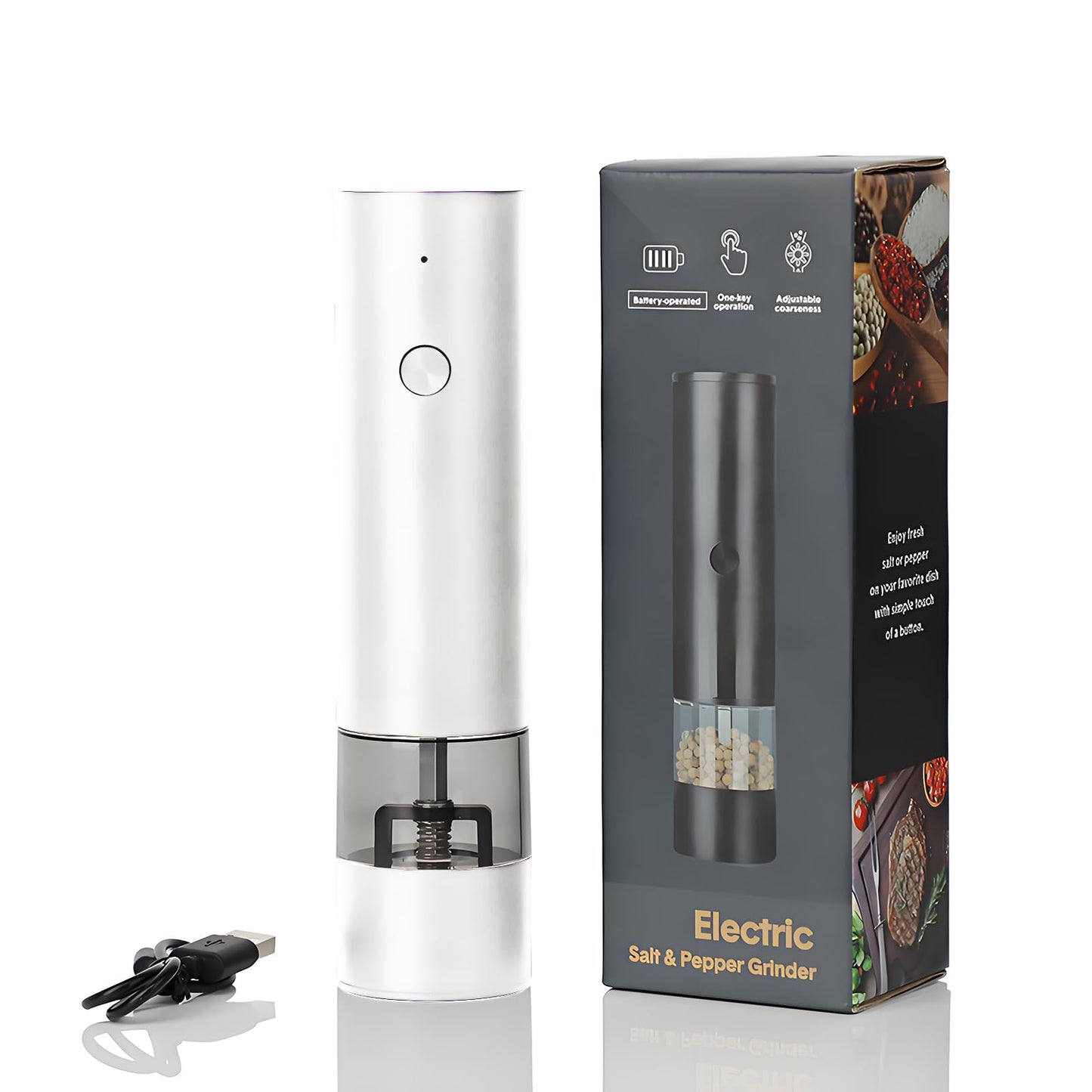 Electric Pepper Grinder,Electric Pepper Mill Grinder,Adjustable Coarseness,Efficient And Convenient,Easy To Clean,One Handed Operation,Type-C Rechargeable, A Reliable Assistant In The Kitchen(White)