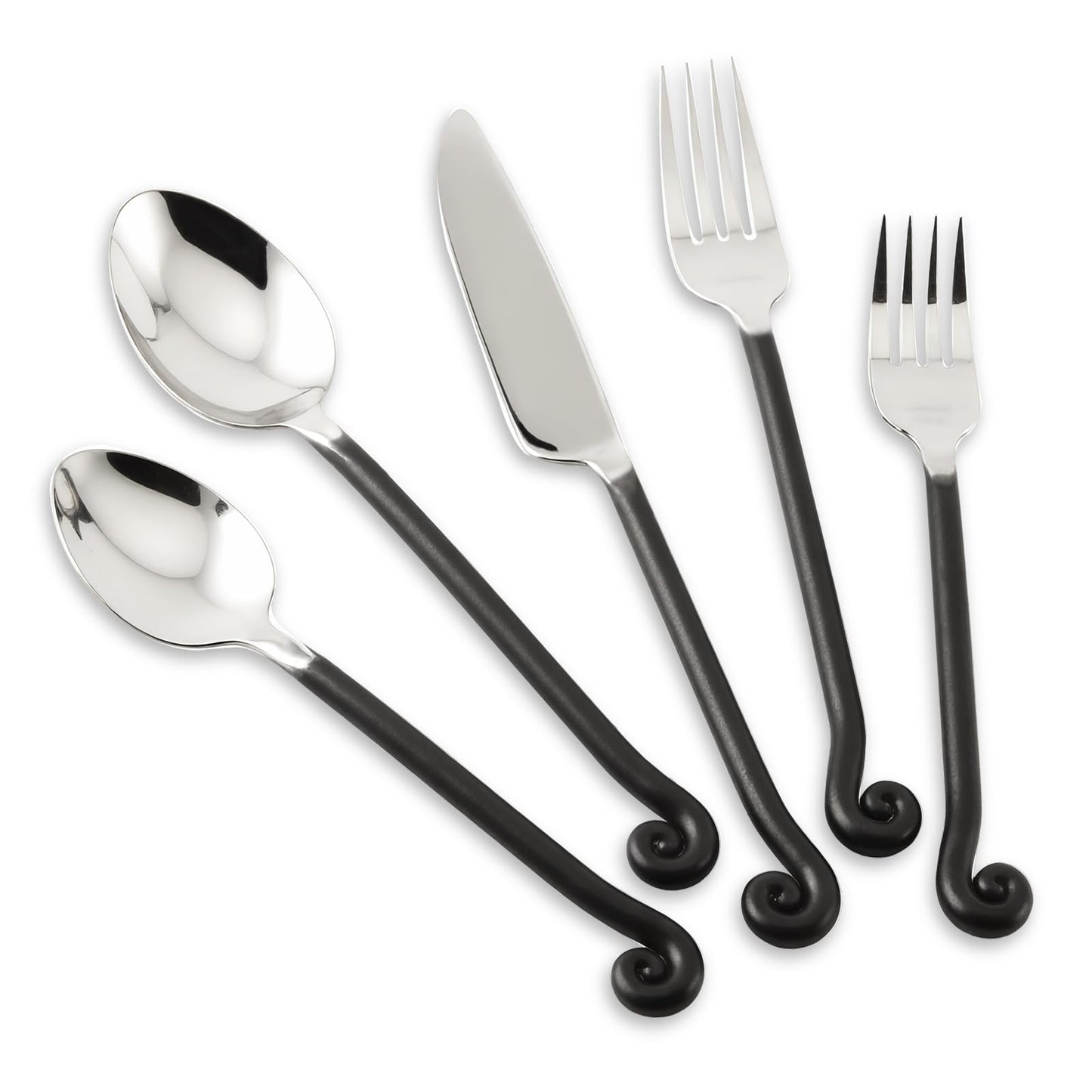 Kelenfer 40-Piece 18/10 Stainless Steel Silverware Set, Knife Fork Spoon Flatware Set with Musical Note, Antiqued Black Handle Cutlery Service for 8, Dishwasher Safe, Daily Use & Dinner Party