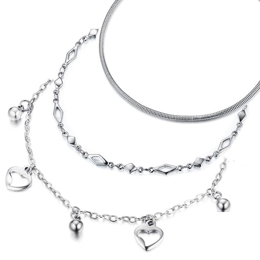 hoduar Stainless Steel Ankle Bracelet for Women, 14K Gold Plated Anklets Set 8.2"+2" Adjustable Waterproof Jewelry Gift