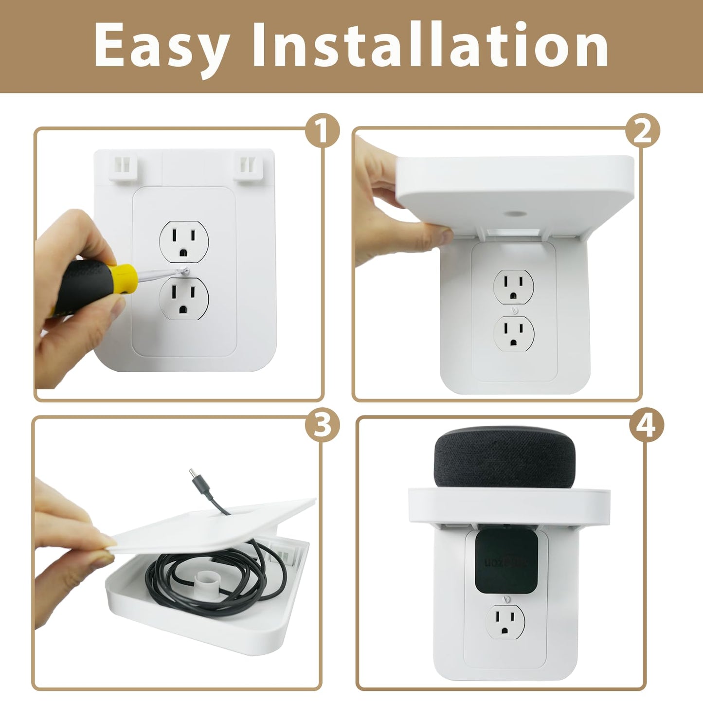 Outlet Shelf Holder Fit for Decorator Receptacle, Bathroom Decor Built-in Cable Management,Space Saving Homepod Mini,Google Home/Echo/Smart Speakers/Electric Toothbrush/Cell Phone (Decora)