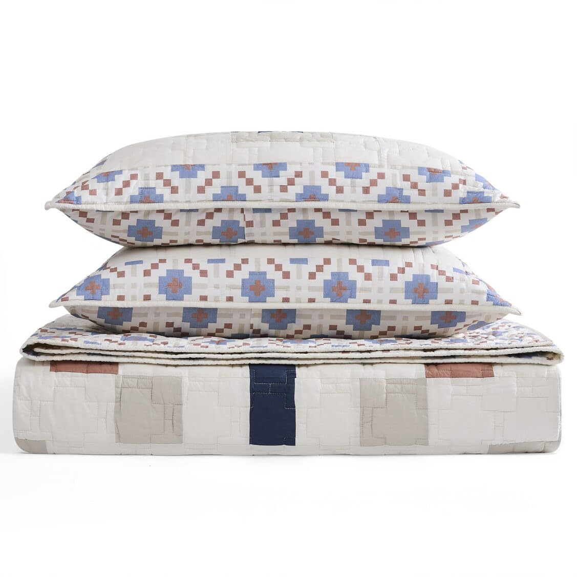 Pendleton King Quilt Set – 100% Cotton 3 Piece Quilt Set with Shams, Soft Lightweight Bedding for King Size Bed, White & Blue Patterned Comforter Alternative, King Bedding Set (Meadow Summit)
