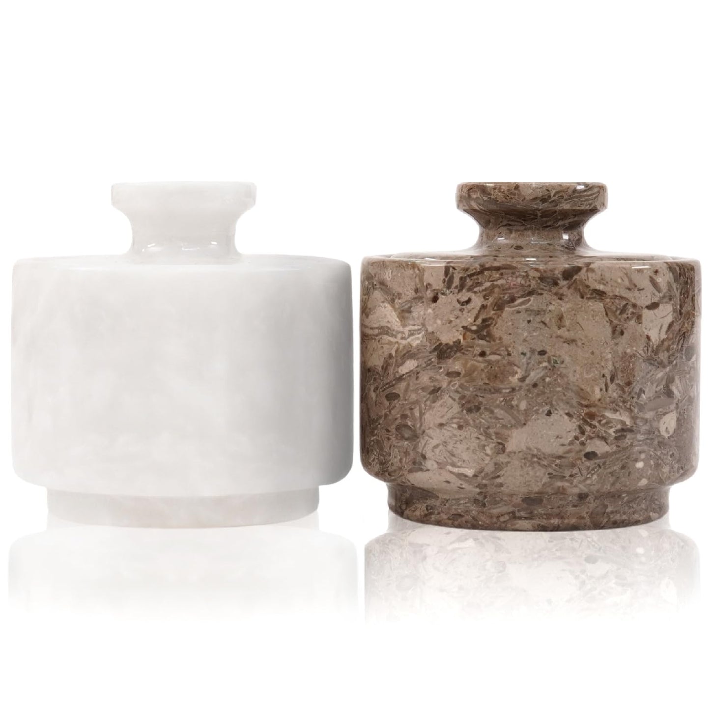 MARBLOUS KRAFTS Marble Salt Cellar with Lid 3" White and Oceanic Celtic Salt & Pepper Containers, Perfect for Home & Kitchen Countertop, Salt Dish & Sugar Bowls for Table Decor