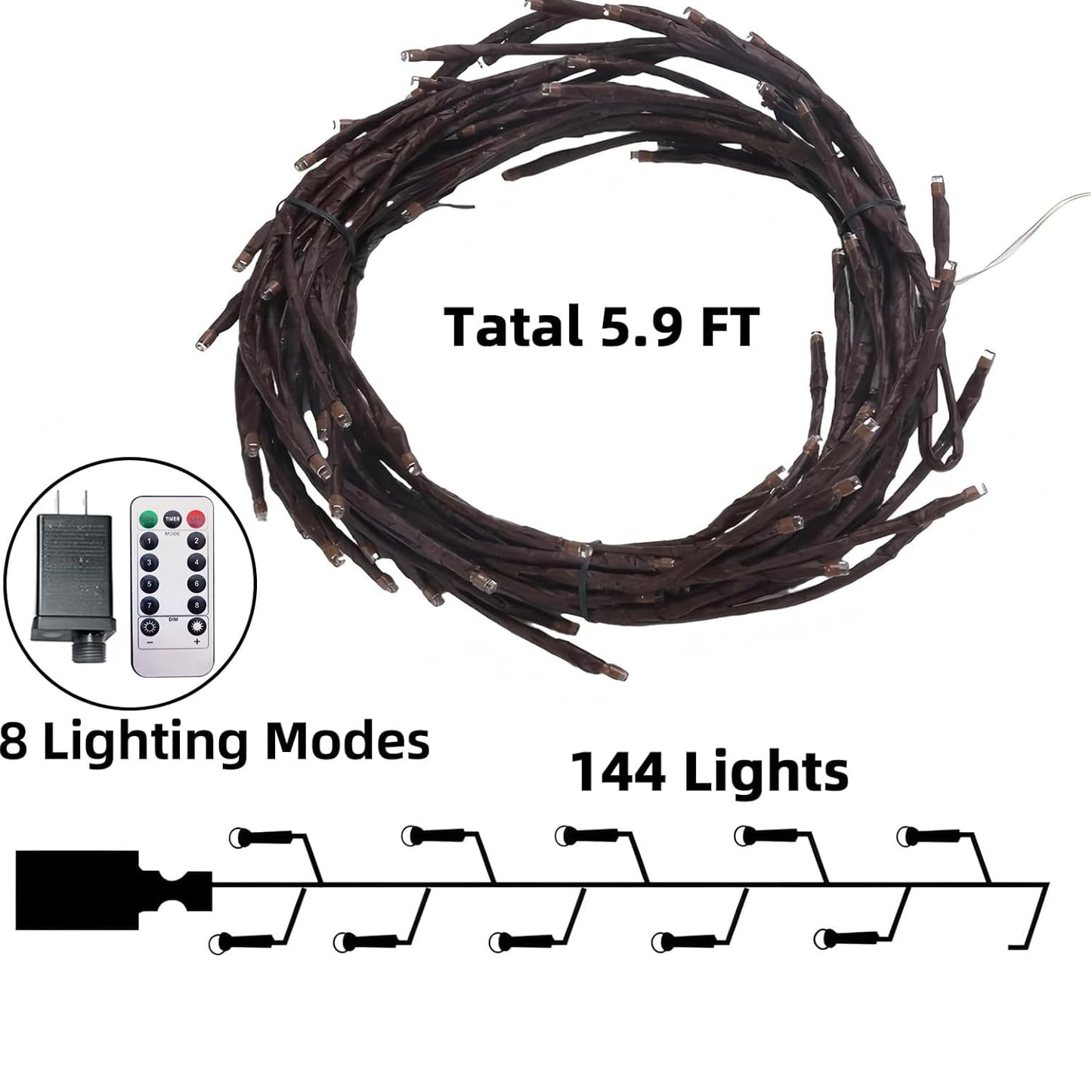 XINXIANLIAN Willow Vine Lights for Wall Decor, Fairy Lights with Vines, Artificial Plant Lighting Tree Branch, 8 Flashing Modes for Wall/House/Bedroom Decoration (144LED)