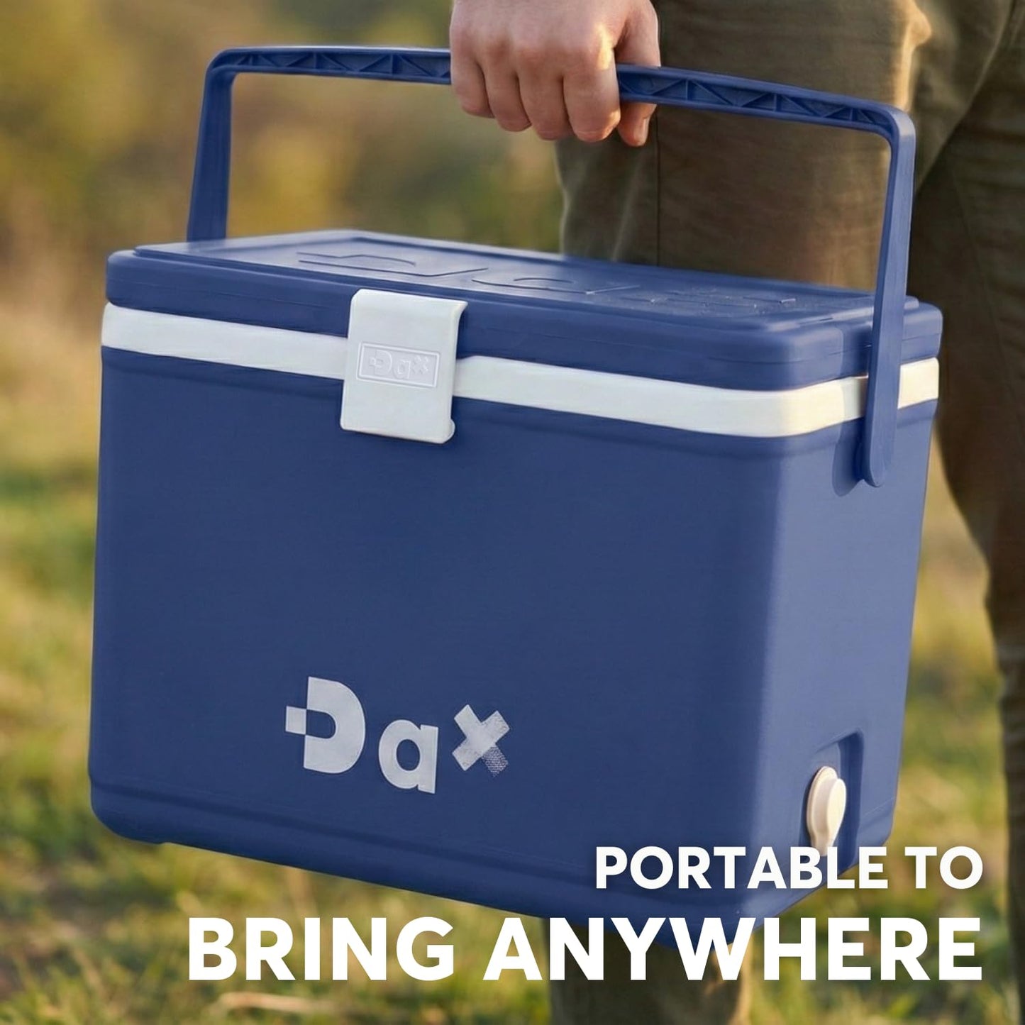 DA 12/26 Quart Small Portable Hard Cooler Ice Chest with Carry Handle, Keep Cool Up to 72 Hours, Lightweight Insulated Cooler for Lunch, Picnics, Camping, Travel (26QT Dark Blue)