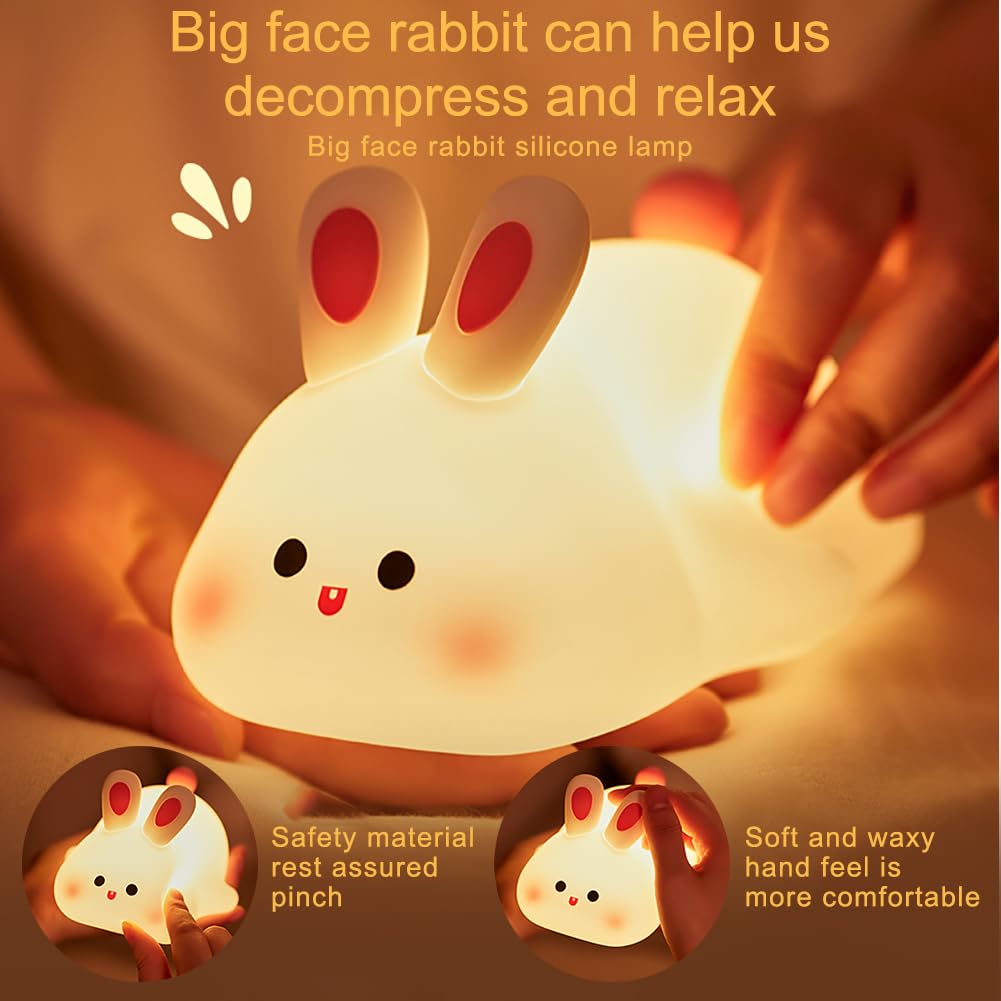 URAQT Bunny Baby Night Light, Portable LED Baby Night Light Kids Night Lamp, USB Chargeable Battery Silicone Kawaii Babys Sleep Lights for Children Kids Baby Boy Gifts Cute Room Decor Bedroom Decor