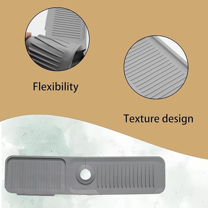 24 Inch Light Gray Durable Faucet Mat, Silicone Kitchen Sink Splash Guard