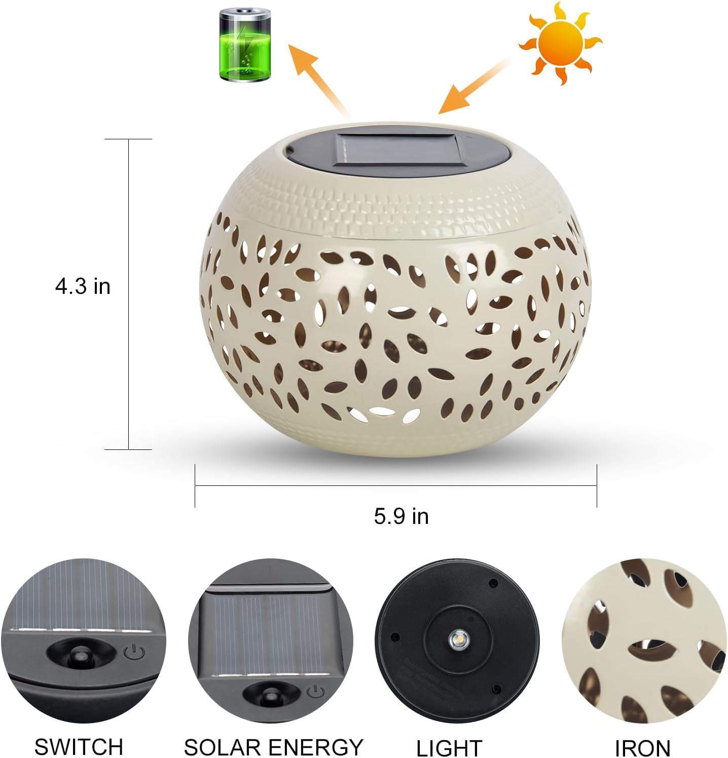 Solar Table Lanterns Outdoor Waterproof - LED Lamp White Metal Table Lights -Solar Powered Decorative Lantern for Desk Patio Garden Pathway Yard