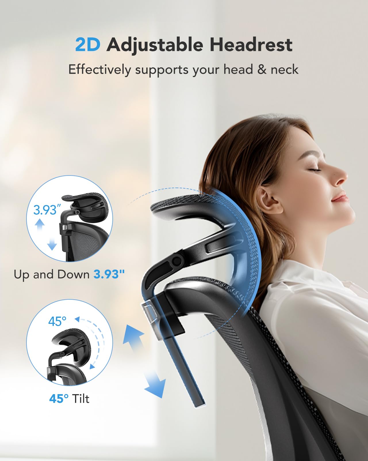 HUANUO Ergonomic Mesh Office Chair with 5-Level Lumbar Support, Computer Chair with Adjustable Headrest & Armrests, Rocking Tilt, Comfortable High Back Desk Chair for Home Office or Gaming