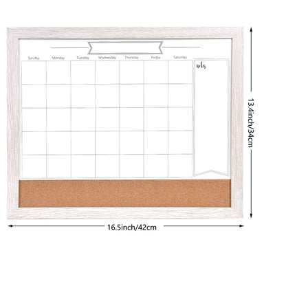TORASO Whiteboard Calendar & Corkboard, Small Combination Dry Erase White Board & Bulletin Board, 13" x 17", White Wood Framed Calendar/Cork Combo Board(ZHYL-WH-3343)