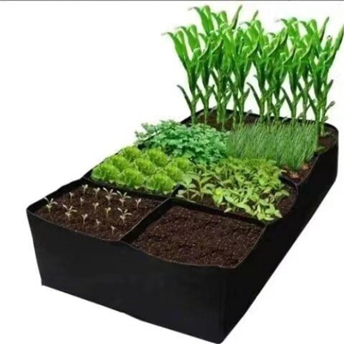 Fabric Raised Garden Bed with Dividers,Large Garden Grow Bags Rectangle Breathable Planting Containers,Suitable for Growing Flowers and Vegetables (Black 19.69 * 11.80 * 7.87 inches)