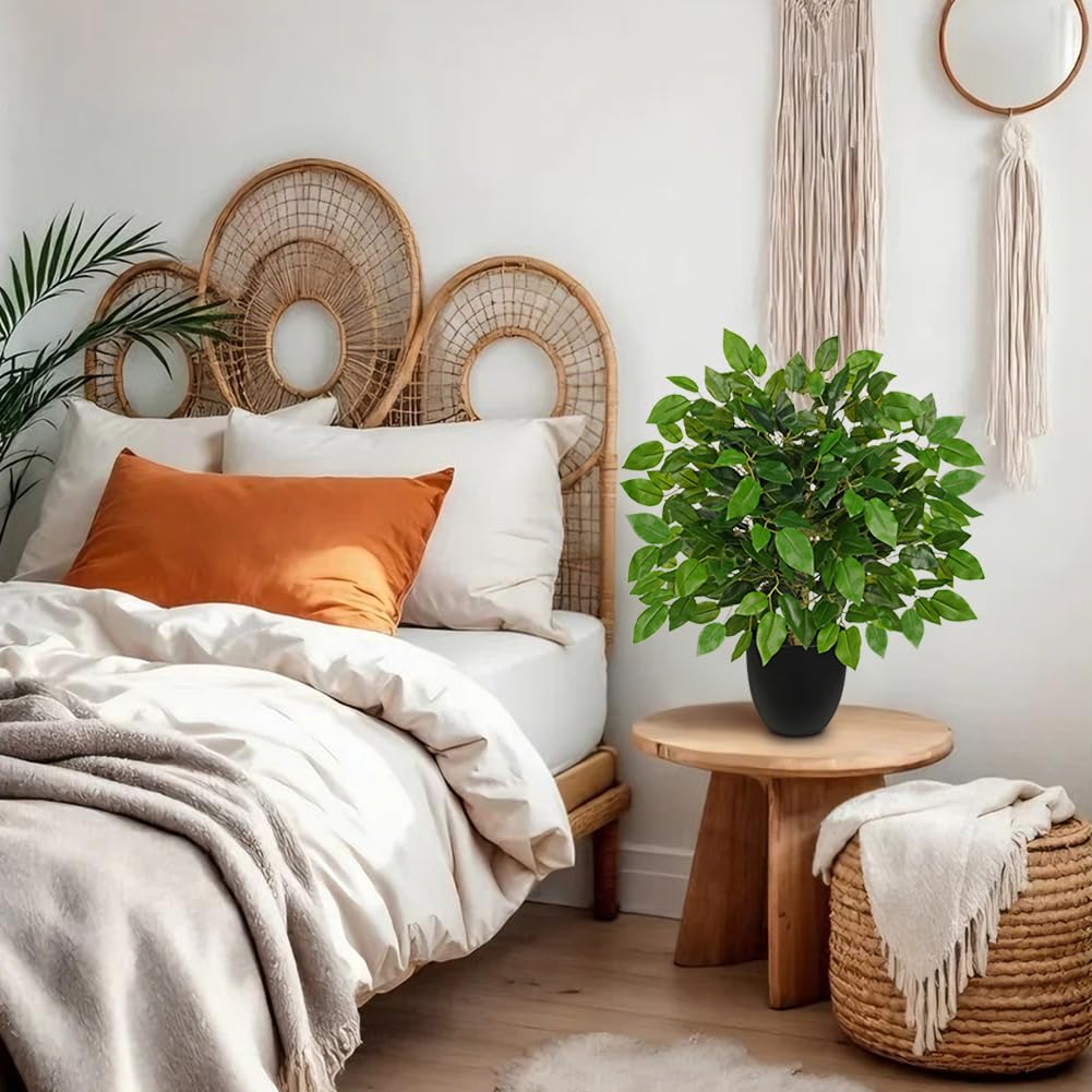 GnFlus Fake Plant 19.6'' Small Artificial Plants Indoor Ficus Fake Potted Plant with 28 Branches Faux Tropical Silk Plants for Home Living Room Desk Office Table Kitchen Counter Shelf Décor