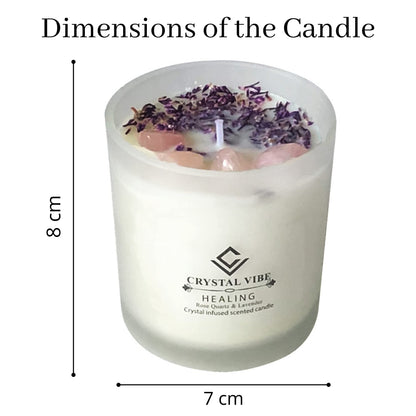 Crystal Vibe Healing Crystal Candle with Rose Quartz Crystals and Lavender Petals - Natural Soy Wax Lavender Scented Candle for Aromatherapy Meditation - Birthday Gifts for Women Girlfriend