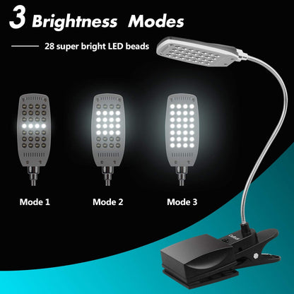 Daffodil ULT300 Clip-On Reading Light – Flexible Gooseneck Book Light with Large Clamp, USB or 4xAA Battery Powered, 3 Brightness Levels, Lamp for Headboard, Desk, Bedside or Bed - Black