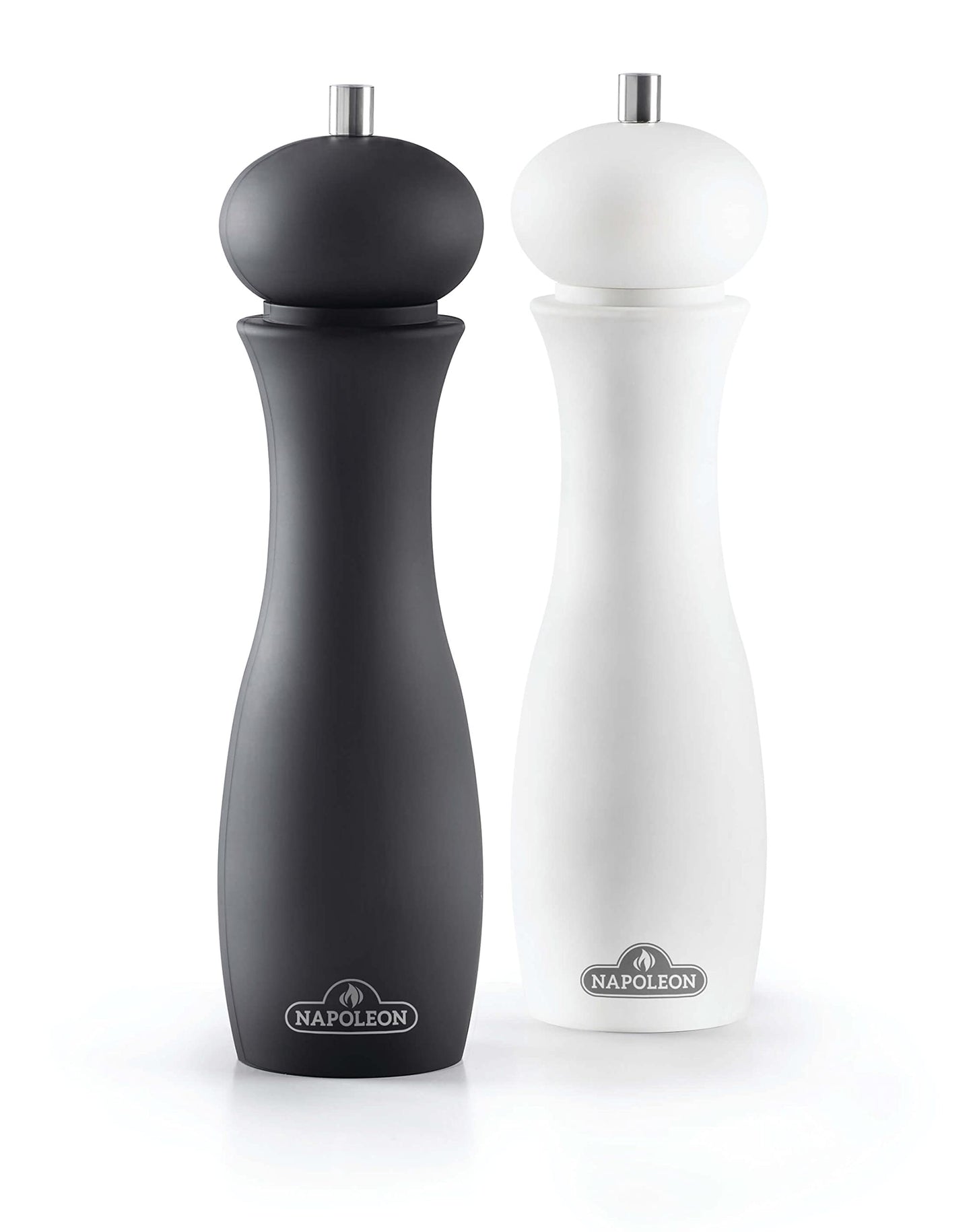 Napoleon Salt & Pepper Grinder Set - BBQ Grill Accessories, Two Piece Set, Matte Black Pepper Grinder, Matte White Salt Grinder, Soft Grip Surface, Ceramic Grinder Mechanism 10 inches tall
