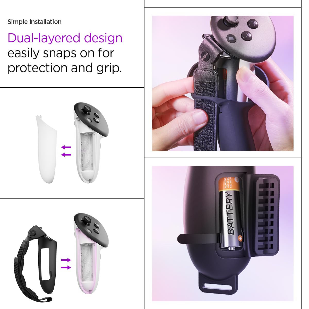 Spigen Silicone Fit Designed for Meta Quest 3 / Quest 3S / Quest 3S Xbox Edition Controller Grips, Non-Slip Adjustable Controller Strap with Battery Opening - Black