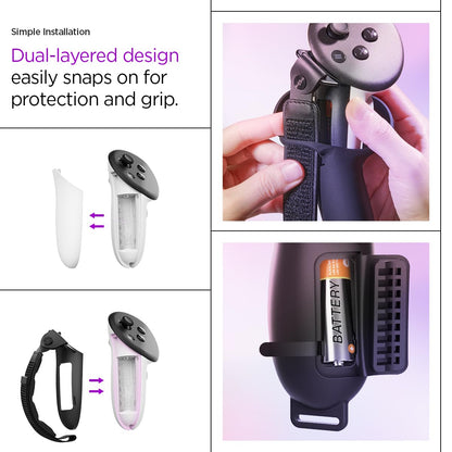 Spigen Silicone Fit Designed for Meta Quest 3 / Quest 3S / Quest 3S Xbox Edition Controller Grips, Non-Slip Adjustable Controller Strap with Battery Opening - Black