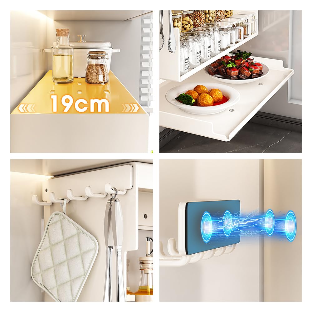 ANQIA Multifunctional Kitchen Seasoning Shelf Wall Mount Spice Rack Utensil Holder Seasoning Jar Storage Organizer for Food Oil Bottle Sugar Salt Pepper (Grey, Small)
