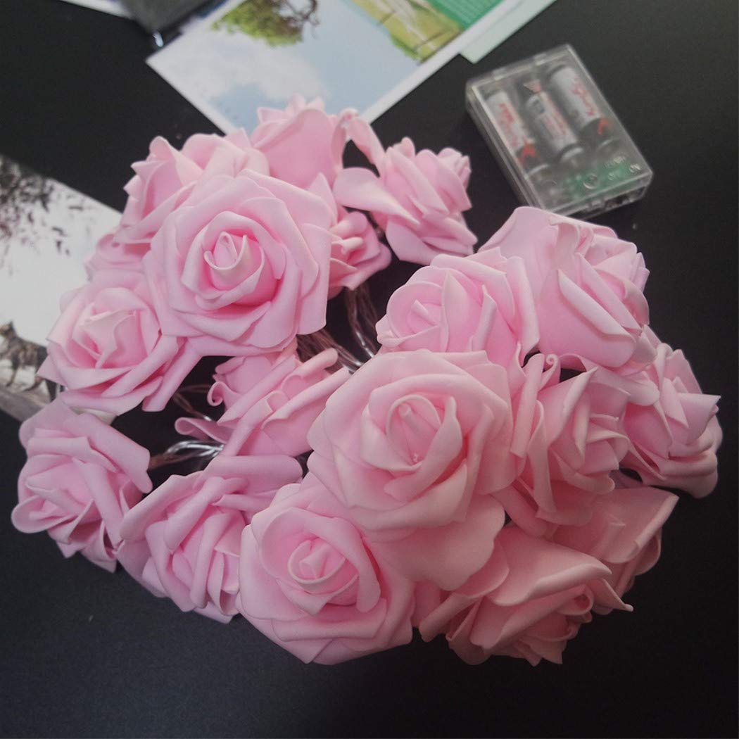 Fantasee LED Pink Rose Flower String Lights Battery Operated for Wedding Home Party Birthday Festival Indoor Outdoor Decorations Large Rose Flower Diameter 6cm (16.4ft 50LED, Pink Rose Warm Lights)